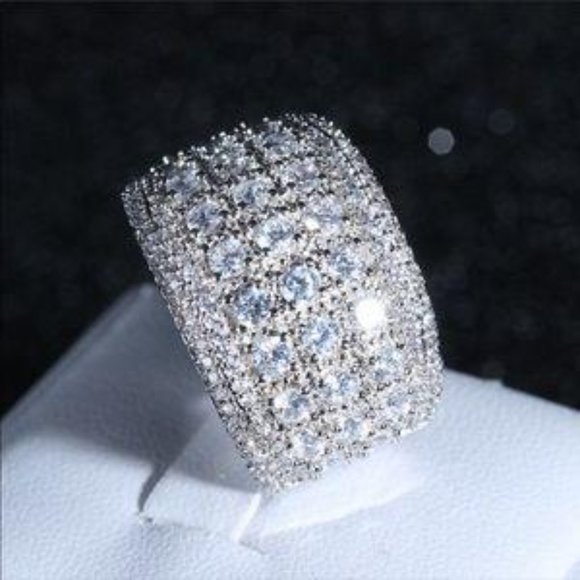 NEW SILVER ROUND PAVE WIDE BAND RING, CUTE RING, SHINY RING. - Picture 6 of 8